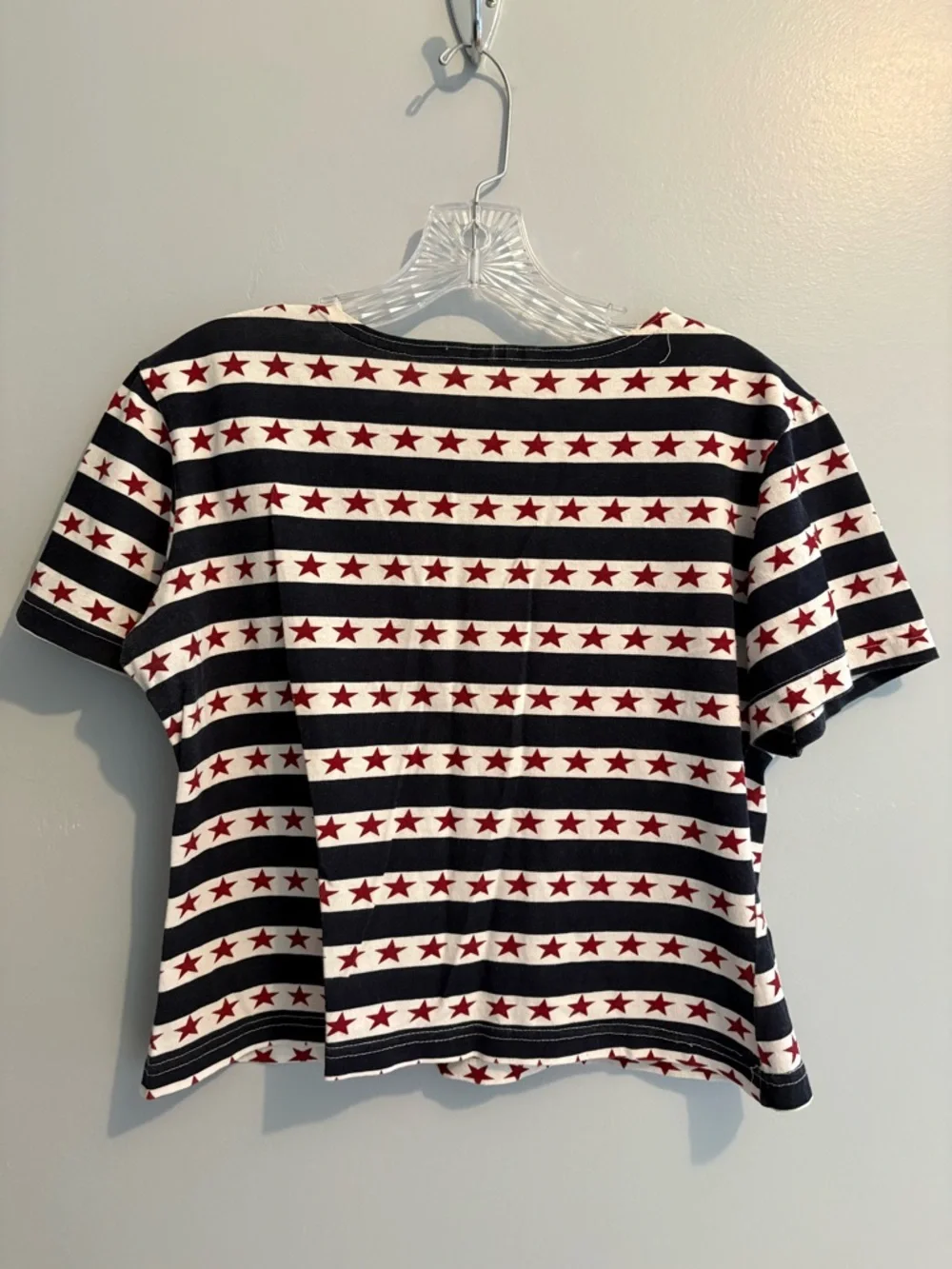 Vintage Americana Women’s Medium Cropped Short Sleeve Tee Striped Star Navy Red - Picture 8 of 15